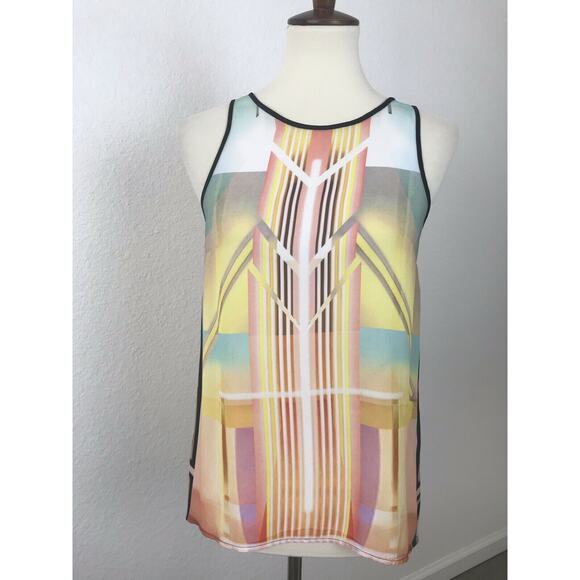 Clover Canyon Print Asymmetric Semi Sheer Tank Top - Picture 2 of 7